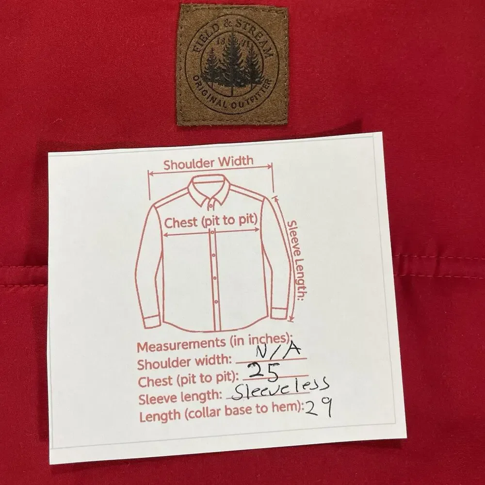 Field & Stream Puffer Vest Men's Large Red Insulated Quilted